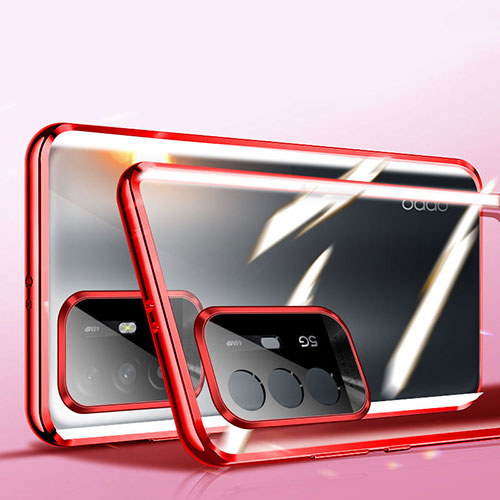 Luxury Aluminum Metal Frame Mirror Cover Case 360 Degrees P01 for Oppo A94 5G Red