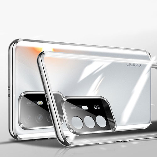 Luxury Aluminum Metal Frame Mirror Cover Case 360 Degrees P01 for Oppo A94 5G Silver