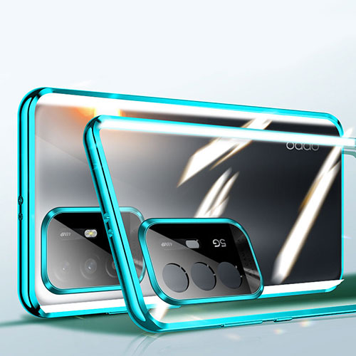 Luxury Aluminum Metal Frame Mirror Cover Case 360 Degrees P01 for Oppo A95 5G Green