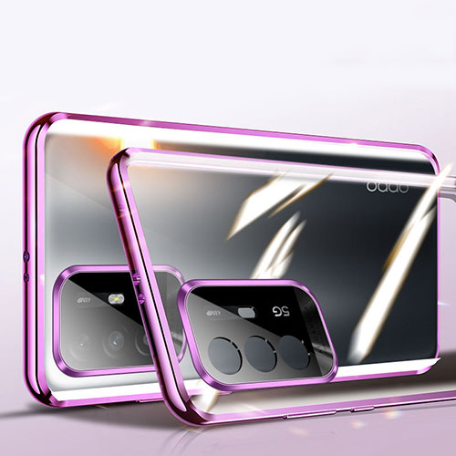 Luxury Aluminum Metal Frame Mirror Cover Case 360 Degrees P01 for Oppo A95 5G Purple