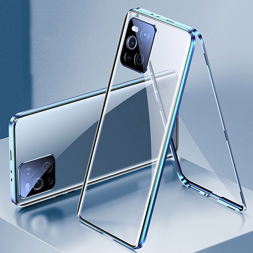 Luxury Aluminum Metal Frame Mirror Cover Case 360 Degrees P01 for Oppo Find X3 Pro 5G Blue