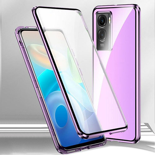 Luxury Aluminum Metal Frame Mirror Cover Case 360 Degrees P01 for Oppo K10 5G Purple