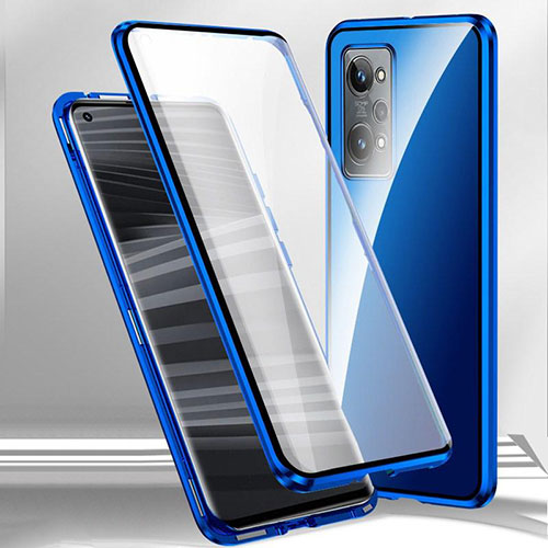 Luxury Aluminum Metal Frame Mirror Cover Case 360 Degrees P01 for Oppo K10 Pro 5G Blue