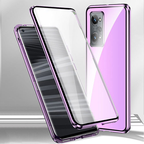 Luxury Aluminum Metal Frame Mirror Cover Case 360 Degrees P01 for Oppo K10 Pro 5G Purple