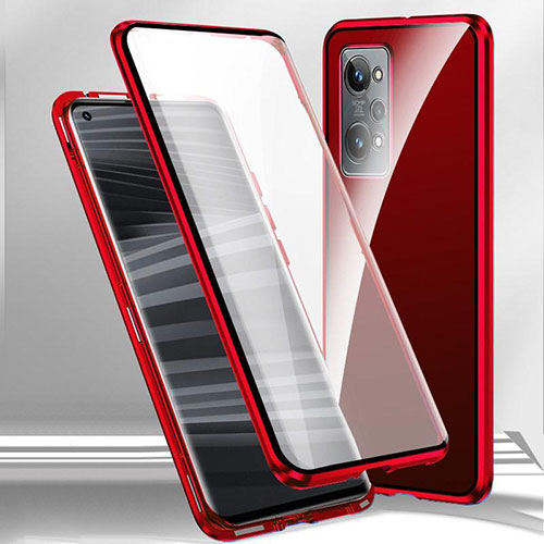 Luxury Aluminum Metal Frame Mirror Cover Case 360 Degrees P01 for Oppo K10 Pro 5G Red