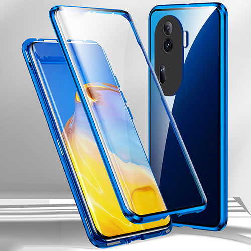 Luxury Aluminum Metal Frame Mirror Cover Case 360 Degrees P01 for Oppo Reno11 Pro 5G Blue