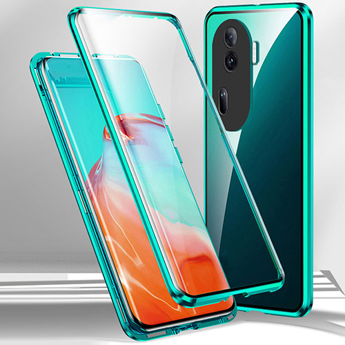 Luxury Aluminum Metal Frame Mirror Cover Case 360 Degrees P01 for Oppo Reno11 Pro 5G Green