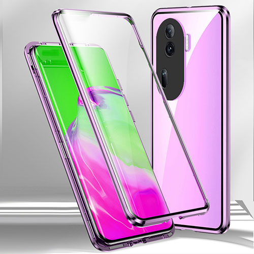 Luxury Aluminum Metal Frame Mirror Cover Case 360 Degrees P01 for Oppo Reno11 Pro 5G Purple