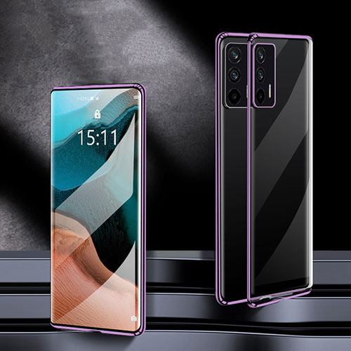 Luxury Aluminum Metal Frame Mirror Cover Case 360 Degrees P01 for Realme Q3 Pro 5G Purple