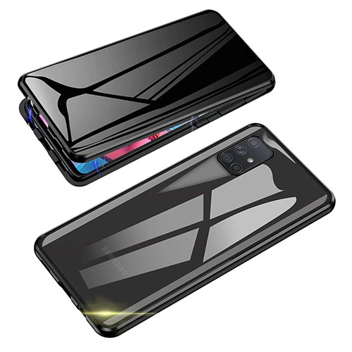 Luxury Aluminum Metal Frame Mirror Cover Case 360 Degrees P01 for Samsung Galaxy A71 5G Black