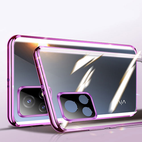 Luxury Aluminum Metal Frame Mirror Cover Case 360 Degrees P01 for Vivo iQOO U3x 5G Purple