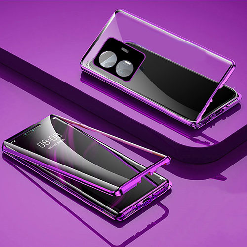 Luxury Aluminum Metal Frame Mirror Cover Case 360 Degrees P01 for Vivo iQOO Z6 Lite 5G Purple