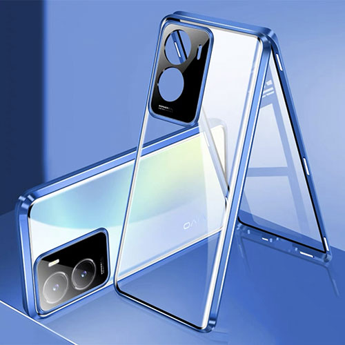 Luxury Aluminum Metal Frame Mirror Cover Case 360 Degrees P01 for Vivo T2x 5G V2253 Blue