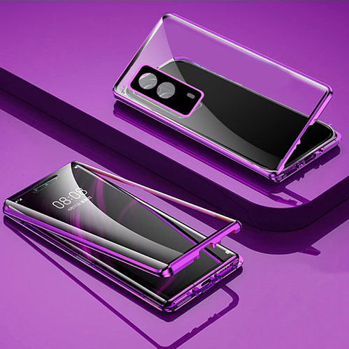 Luxury Aluminum Metal Frame Mirror Cover Case 360 Degrees P01 for Vivo V21e 5G Purple