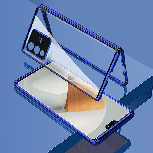 Luxury Aluminum Metal Frame Mirror Cover Case 360 Degrees P01 for Vivo V23 5G Blue