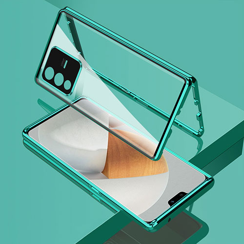 Luxury Aluminum Metal Frame Mirror Cover Case 360 Degrees P01 for Vivo V23 Pro 5G Green