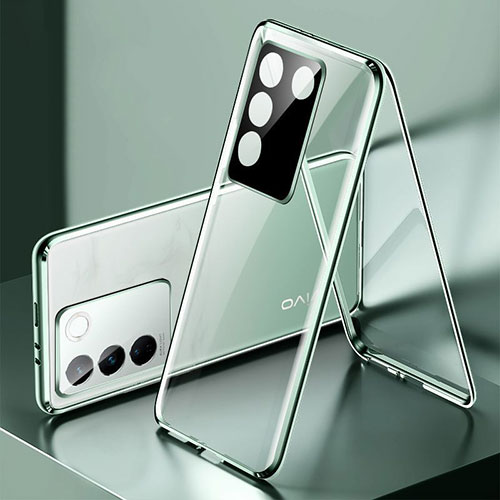 Luxury Aluminum Metal Frame Mirror Cover Case 360 Degrees P01 for Vivo V27 5G Green