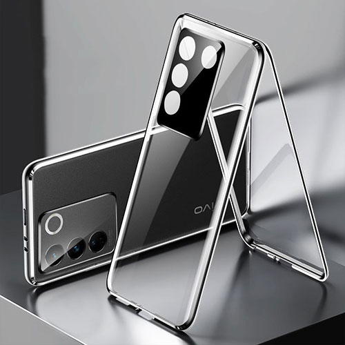 Luxury Aluminum Metal Frame Mirror Cover Case 360 Degrees P01 for Vivo V27e 5G Black