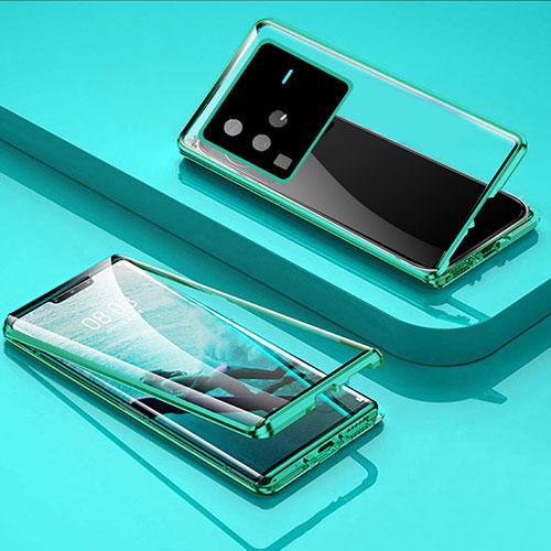 Luxury Aluminum Metal Frame Mirror Cover Case 360 Degrees P01 for Vivo X80 Pro 5G Green