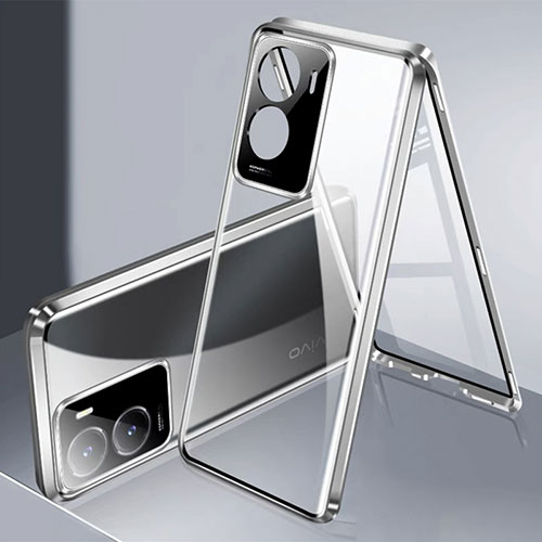 Luxury Aluminum Metal Frame Mirror Cover Case 360 Degrees P01 for Vivo Y35 5G Silver