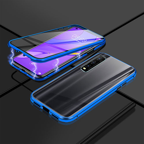 Luxury Aluminum Metal Frame Mirror Cover Case 360 Degrees P01 for Vivo Y50t Blue