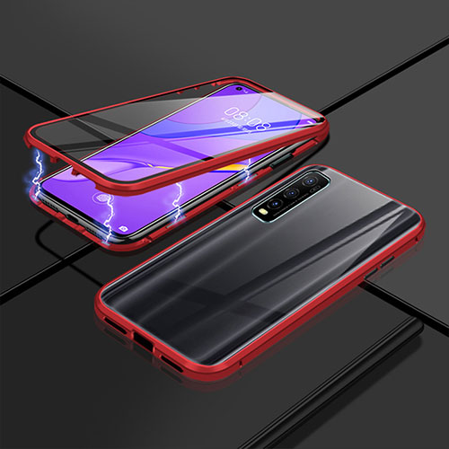 Luxury Aluminum Metal Frame Mirror Cover Case 360 Degrees P01 for Vivo Y51s 5G Red