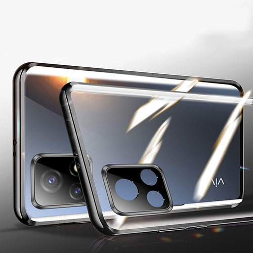 Luxury Aluminum Metal Frame Mirror Cover Case 360 Degrees P01 for Vivo Y52s 5G Black