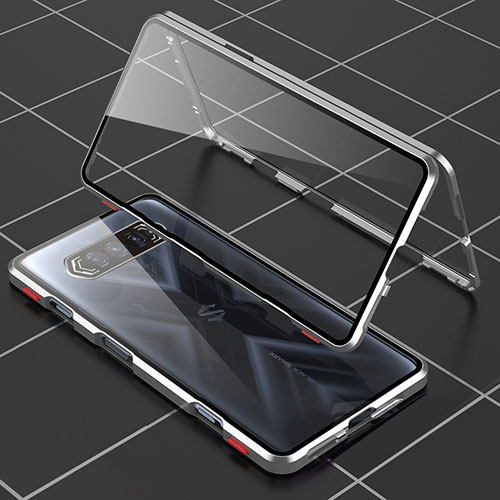 Luxury Aluminum Metal Frame Mirror Cover Case 360 Degrees P01 for Xiaomi Black Shark 4 5G Silver