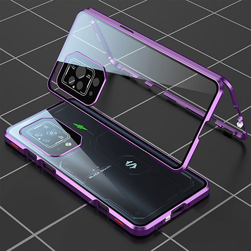 Luxury Aluminum Metal Frame Mirror Cover Case 360 Degrees P01 for Xiaomi Black Shark 5 Pro 5G Purple