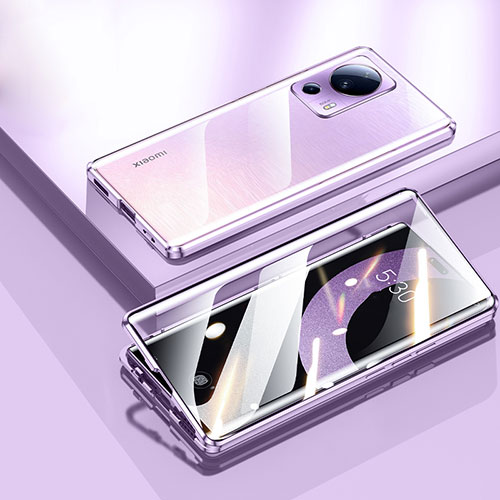 Luxury Aluminum Metal Frame Mirror Cover Case 360 Degrees P01 for Xiaomi Civi 2 5G Purple