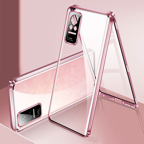 Luxury Aluminum Metal Frame Mirror Cover Case 360 Degrees P01 for Xiaomi Civi 5G Rose Gold