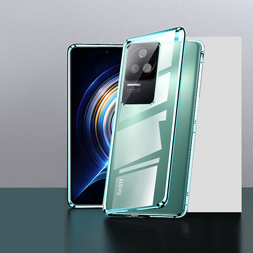 Luxury Aluminum Metal Frame Mirror Cover Case 360 Degrees P01 for Xiaomi Poco F4 5G Green