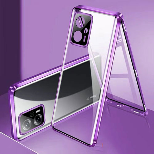 Luxury Aluminum Metal Frame Mirror Cover Case 360 Degrees P01 for Xiaomi Poco X4 GT 5G Purple