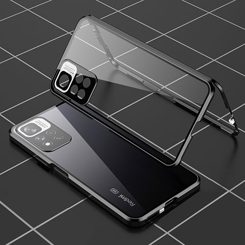 Luxury Aluminum Metal Frame Mirror Cover Case 360 Degrees P01 for Xiaomi Poco X4 NFC Black