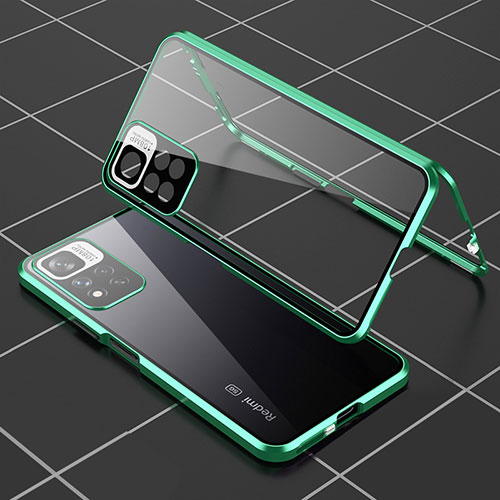 Luxury Aluminum Metal Frame Mirror Cover Case 360 Degrees P01 for Xiaomi Poco X4 NFC Green