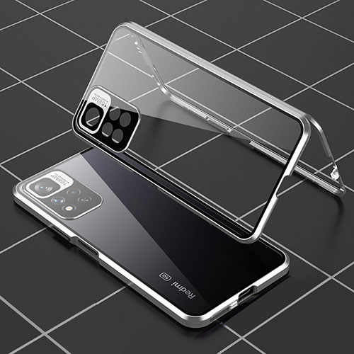 Luxury Aluminum Metal Frame Mirror Cover Case 360 Degrees P01 for Xiaomi Poco X4 NFC Silver