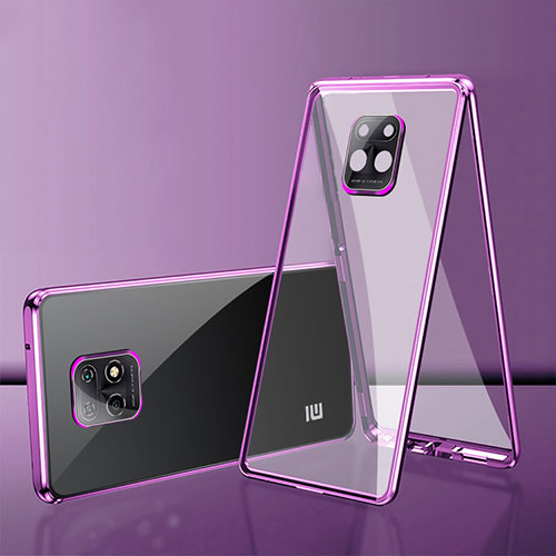 Luxury Aluminum Metal Frame Mirror Cover Case 360 Degrees P01 for Xiaomi Redmi 10X 5G Purple