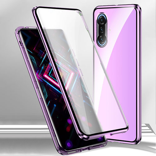 Luxury Aluminum Metal Frame Mirror Cover Case 360 Degrees P01 for Xiaomi Redmi K40 Gaming 5G Purple