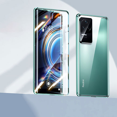 Luxury Aluminum Metal Frame Mirror Cover Case 360 Degrees P01 for Xiaomi Redmi K50 5G Green