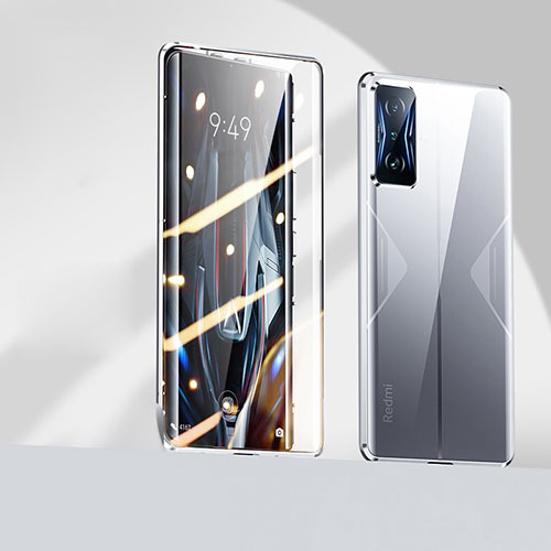 Luxury Aluminum Metal Frame Mirror Cover Case 360 Degrees P01 for Xiaomi Redmi K50 Gaming 5G Silver