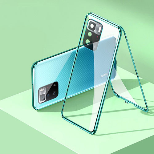 Luxury Aluminum Metal Frame Mirror Cover Case 360 Degrees P01 for Xiaomi Redmi Note 10 Pro 5G Green