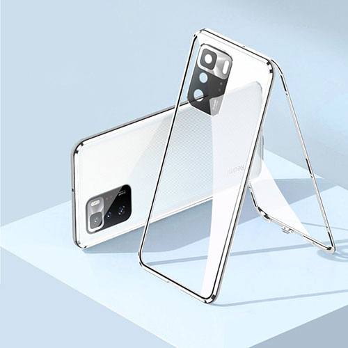 Luxury Aluminum Metal Frame Mirror Cover Case 360 Degrees P01 for Xiaomi Redmi Note 10 Pro 5G Silver