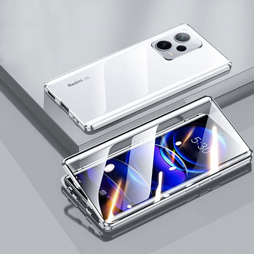 Luxury Aluminum Metal Frame Mirror Cover Case 360 Degrees P01 for Xiaomi Redmi Note 12 5G Silver