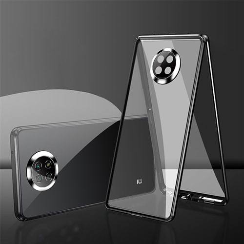 Luxury Aluminum Metal Frame Mirror Cover Case 360 Degrees P01 for Xiaomi Redmi Note 9 5G Black