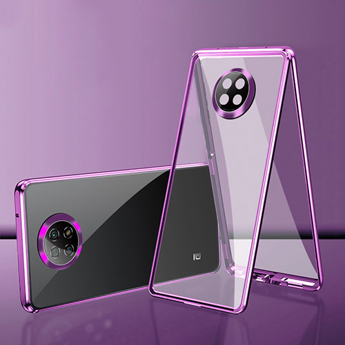 Luxury Aluminum Metal Frame Mirror Cover Case 360 Degrees P01 for Xiaomi Redmi Note 9 5G Purple