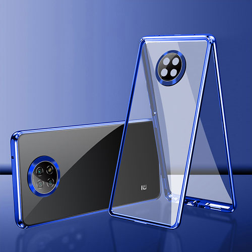Luxury Aluminum Metal Frame Mirror Cover Case 360 Degrees P01 for Xiaomi Redmi Note 9T 5G Blue