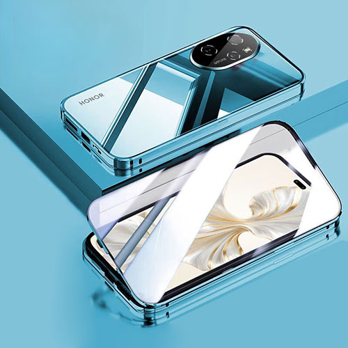 Luxury Aluminum Metal Frame Mirror Cover Case 360 Degrees P02 for Huawei Honor 100 Pro 5G Blue