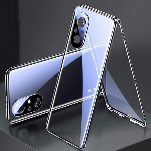 Luxury Aluminum Metal Frame Mirror Cover Case 360 Degrees P02 for Huawei Honor 50 SE 5G Black