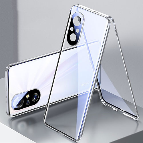 Luxury Aluminum Metal Frame Mirror Cover Case 360 Degrees P02 for Huawei Honor 50 SE 5G Silver