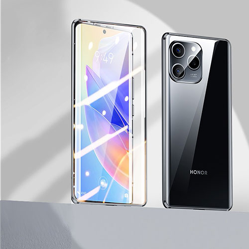 Luxury Aluminum Metal Frame Mirror Cover Case 360 Degrees P02 for Huawei Honor 60 SE 5G Black